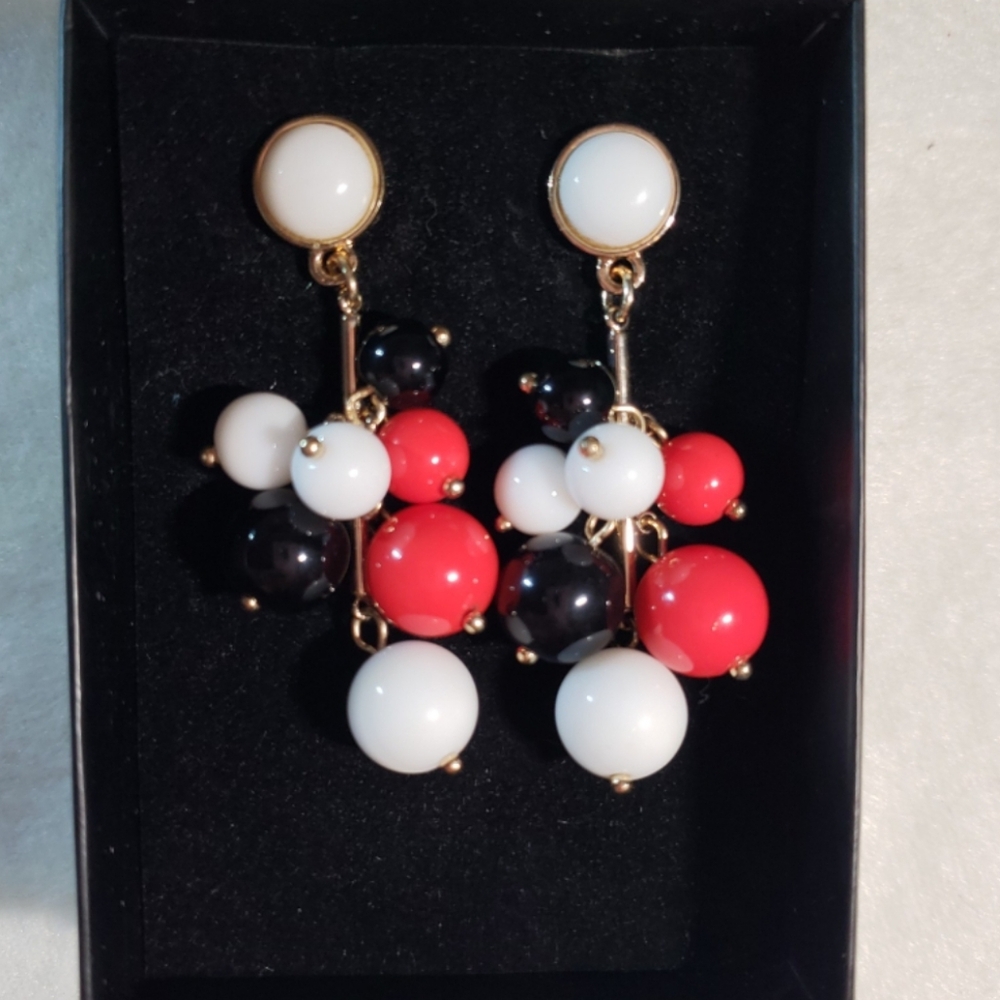Elegant Gold, Red, Blue, and White Dangle Earrings